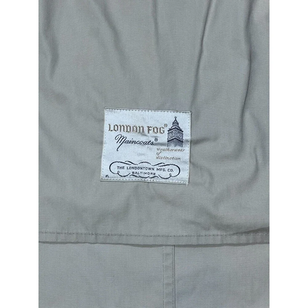Vintage London Fog Trench Coat Mens 40 XL Long Beige Classic Minimal Overcoat